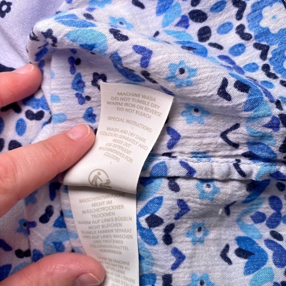 Boden Blue Gauzy Cotton Floral Pullover Boho Tassel Peasant Blouse - Picture 9 of 13